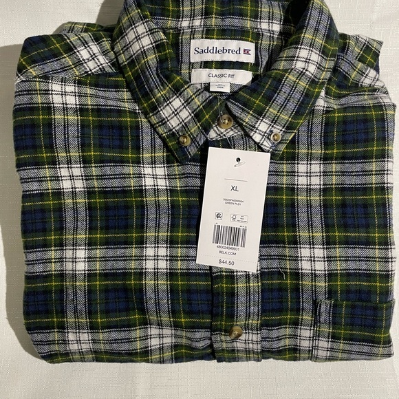 Saddlebred Men's Blue and Green Plaid Button Down Shirt - Picture 2 of 2
